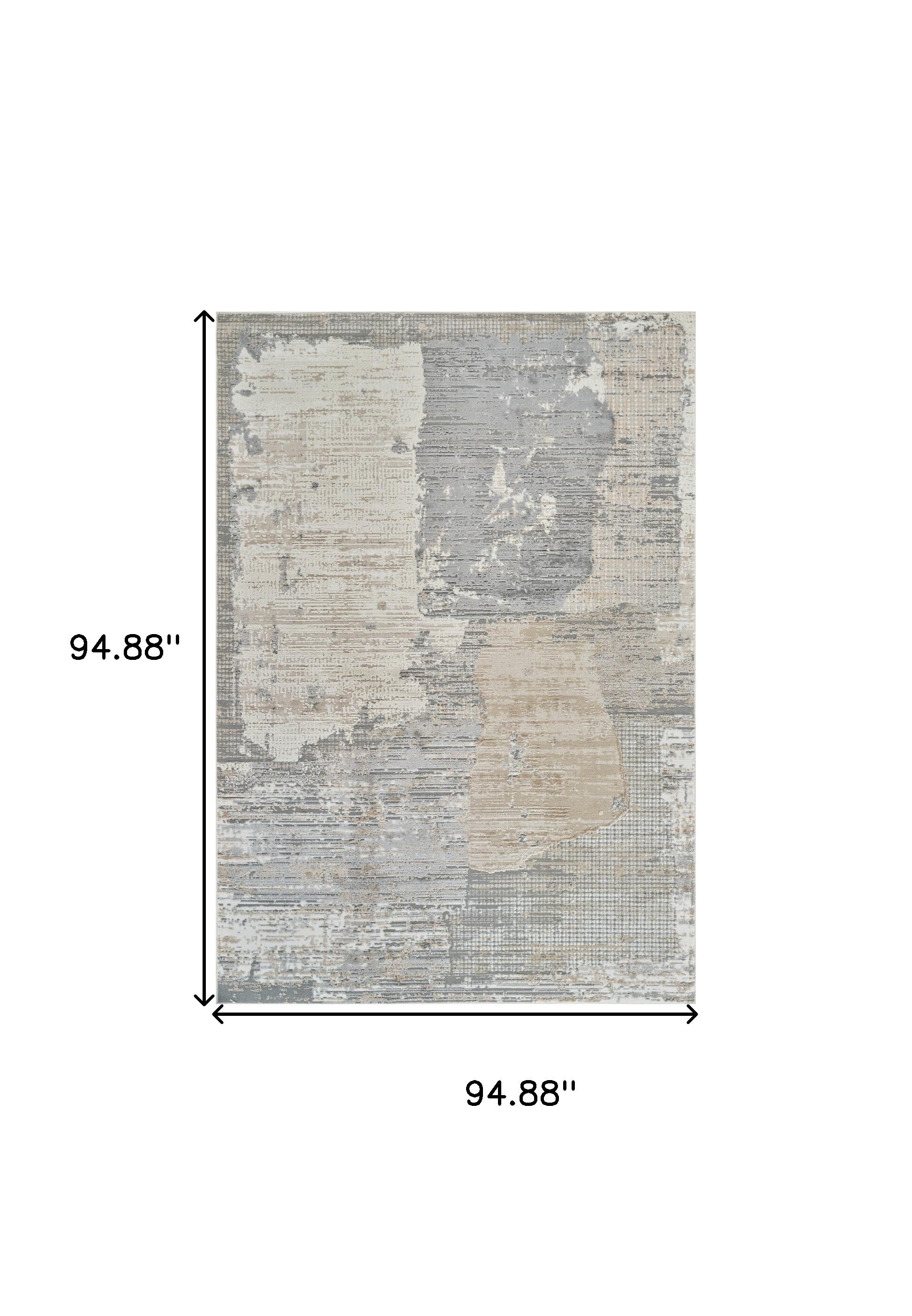 8' x 11' Stain-Resistant Cream & Beige Abstract Distressed Area Rug for Family Homes