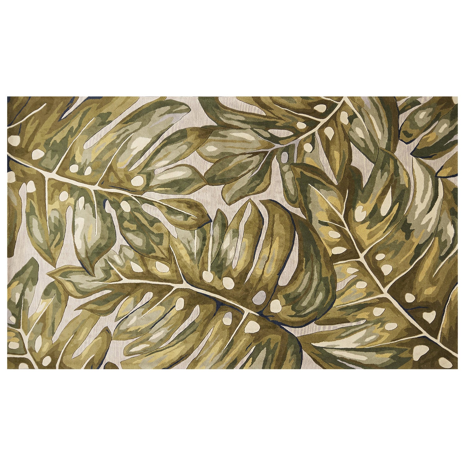 Exquisite Hand - Tufted Wool Tropical Botanical Area Rug in Refreshing Green and Elegant Ivory for a Comfortably Cozy Home Decor Style