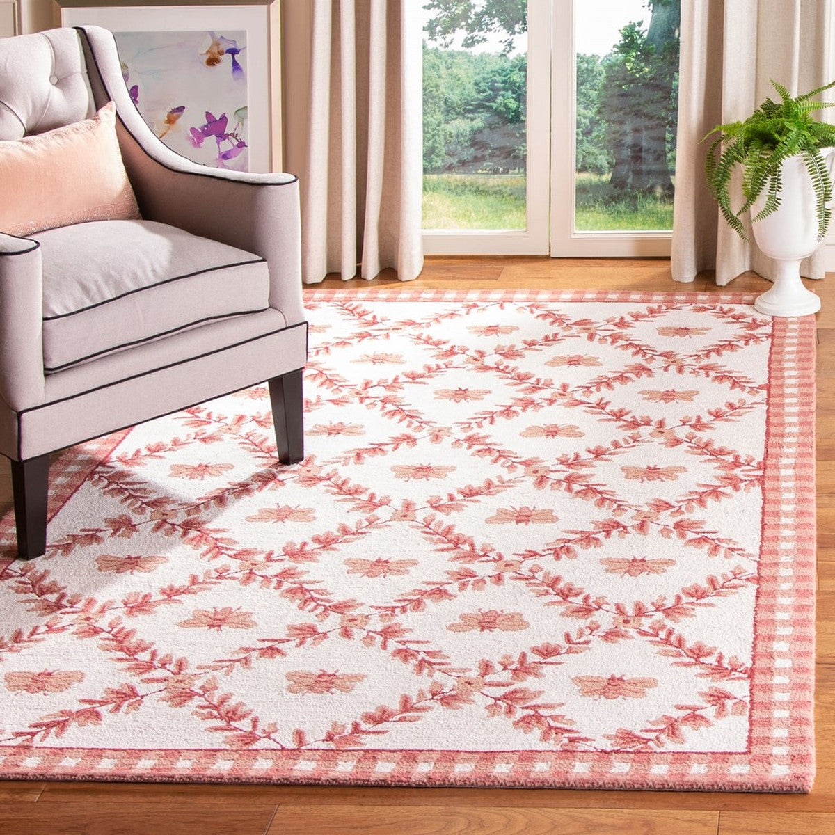 Luxurious Indian Hand-Hooked Wool Rug with 8mm Pile Height