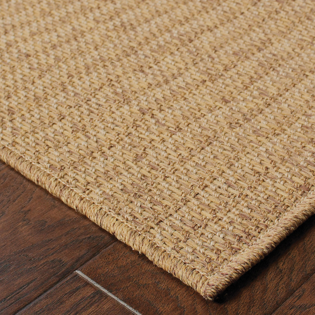 Stylish and Durable Tan Striped Stain-Resistant Round Outdoor Area Rug to Enhance Your Living Space