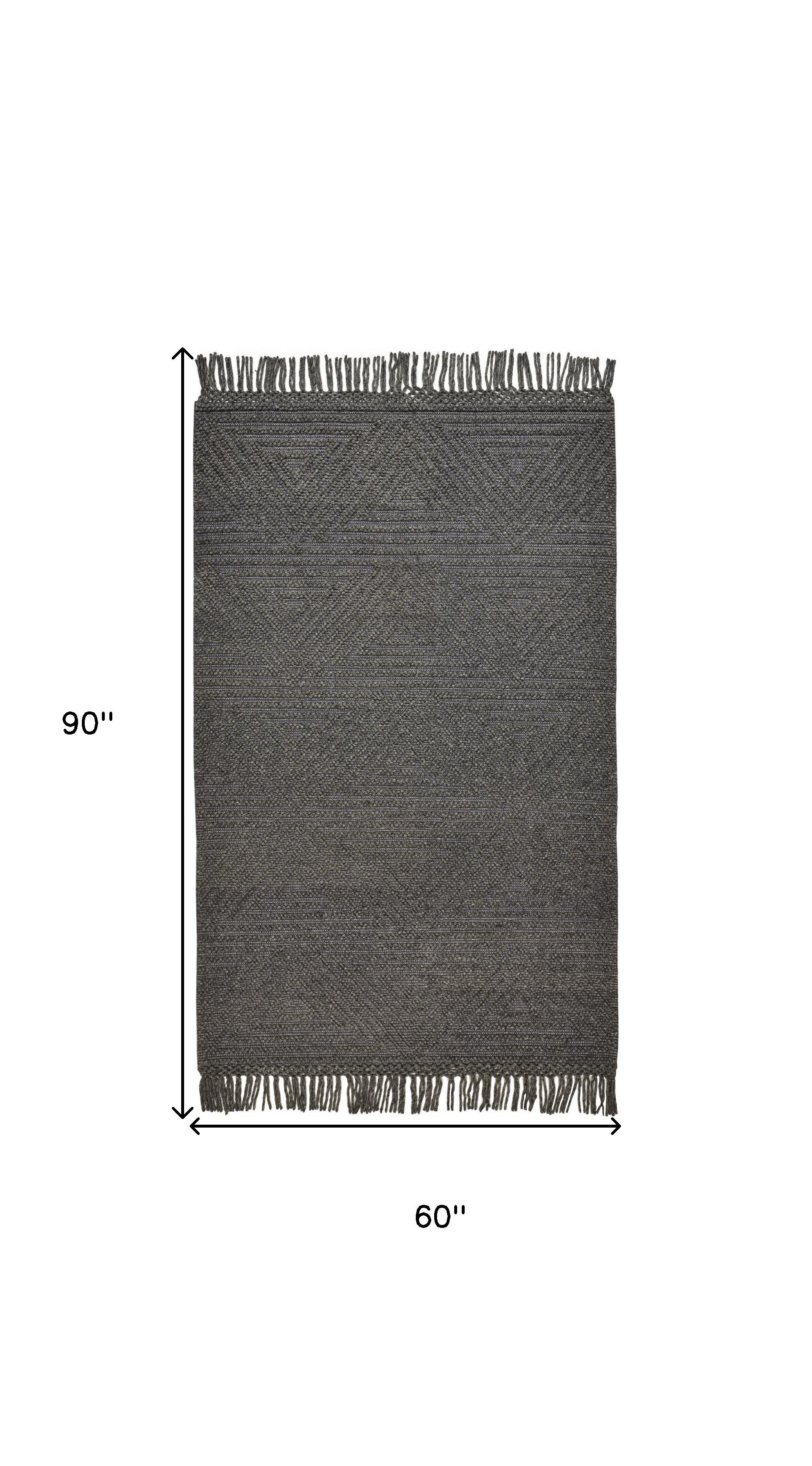 Exquisite Hand-Woven Geometric Wool Area Rug with Fringe for Timeless Decor