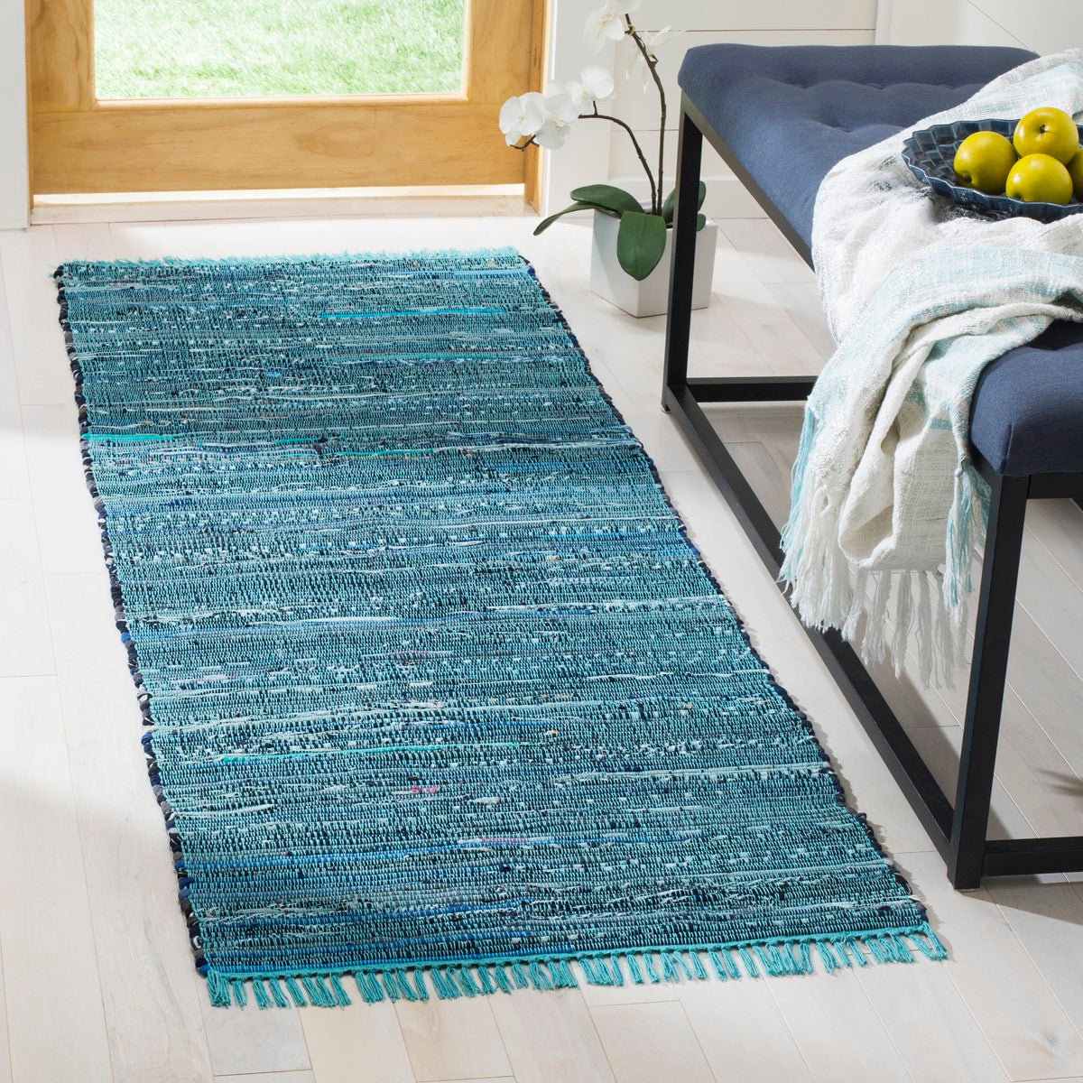 Chic Hand-Woven Cotton Pile Rag Rug: Colorful Artisanal Design for Casual Areas
