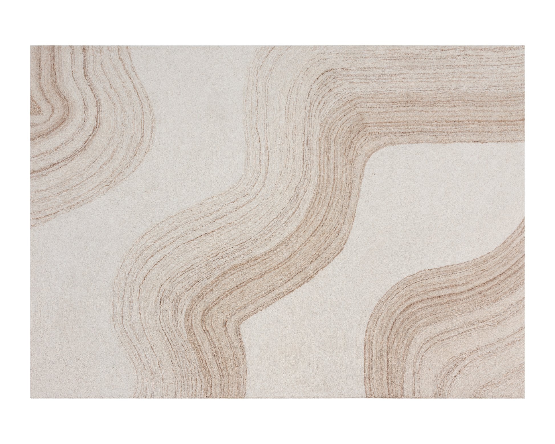 Elegant Sanibel Hand-Tufted Wool Rug with Nature-Inspired Ivory and Beige Curves