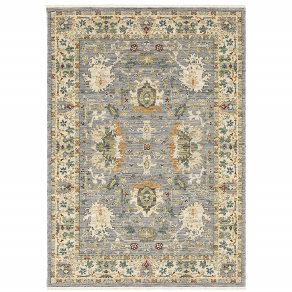 Ivory Stain-Resistant Oriental Fringed Area Rug for Family Homes