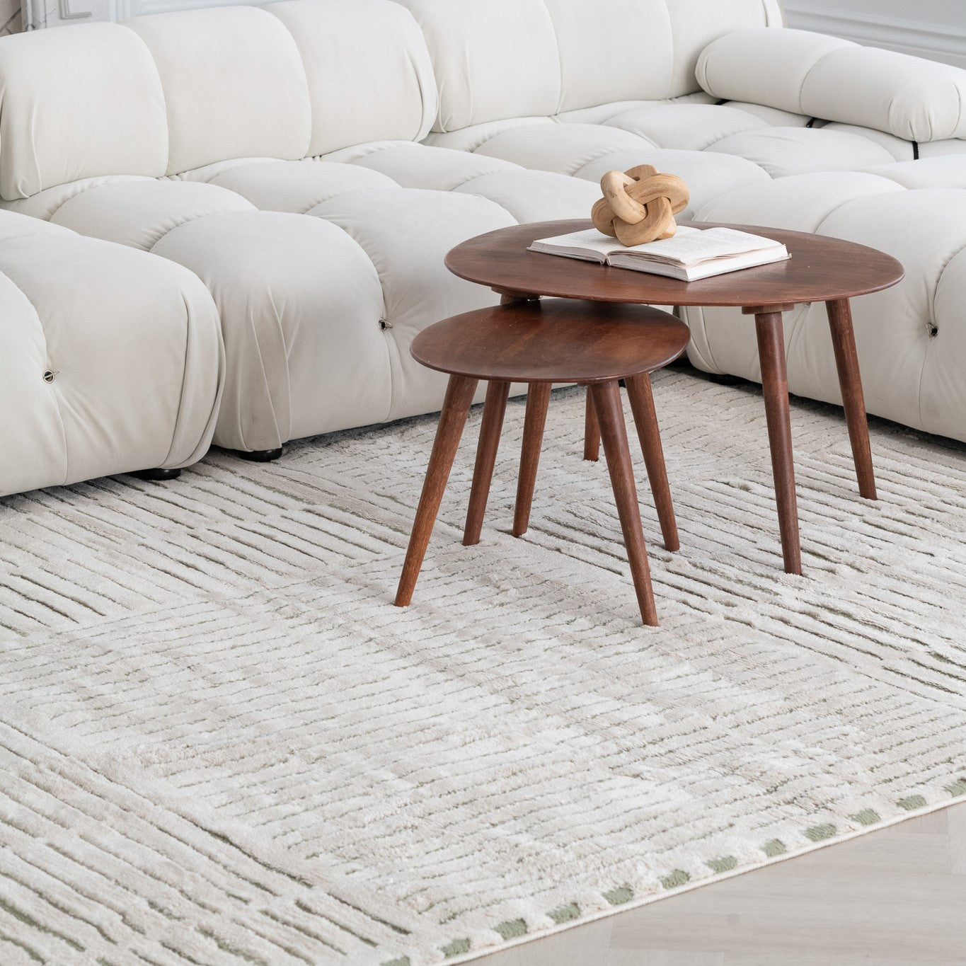 7' x 10' Stain-Resistant Cream & Green Abstract Distressed Cozy Area Rug