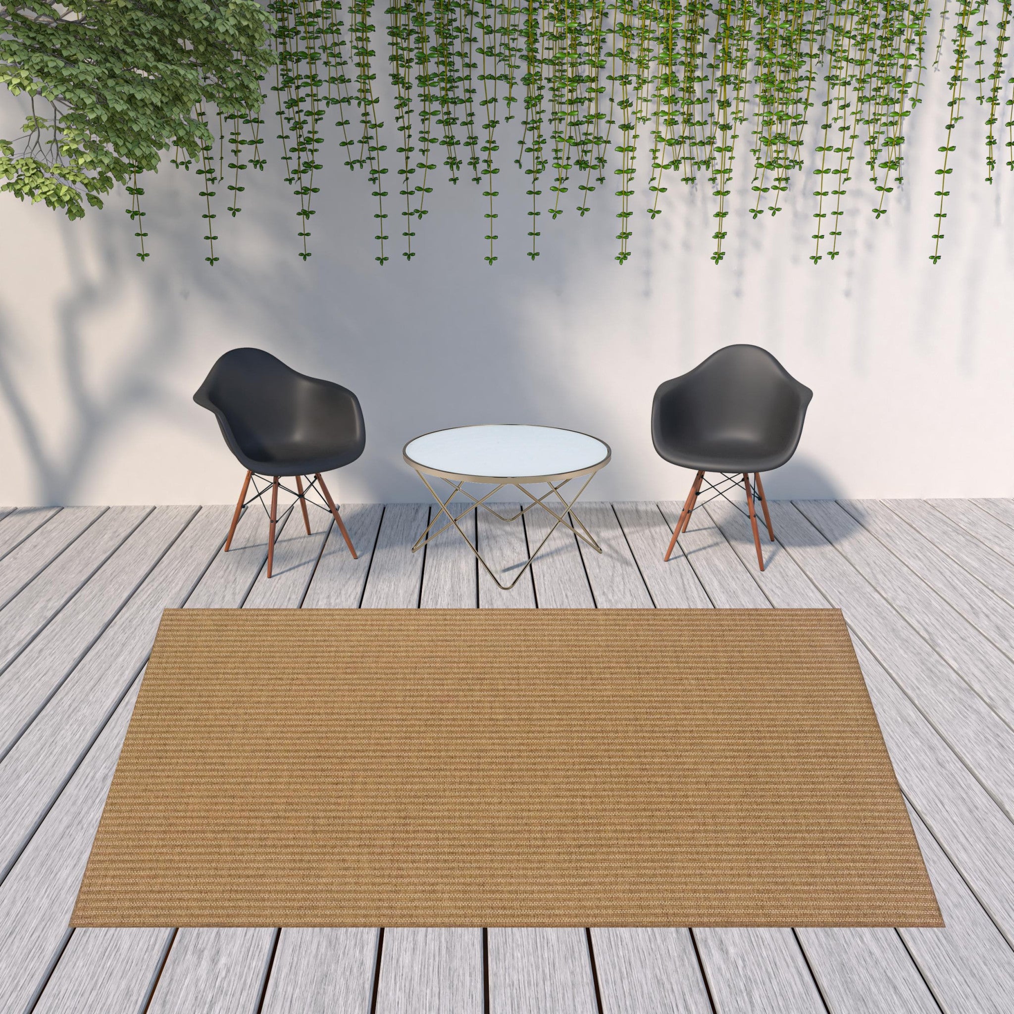Stylish and Durable Tan Striped Stain-Resistant Round Outdoor Area Rug to Enhance Your Living Space