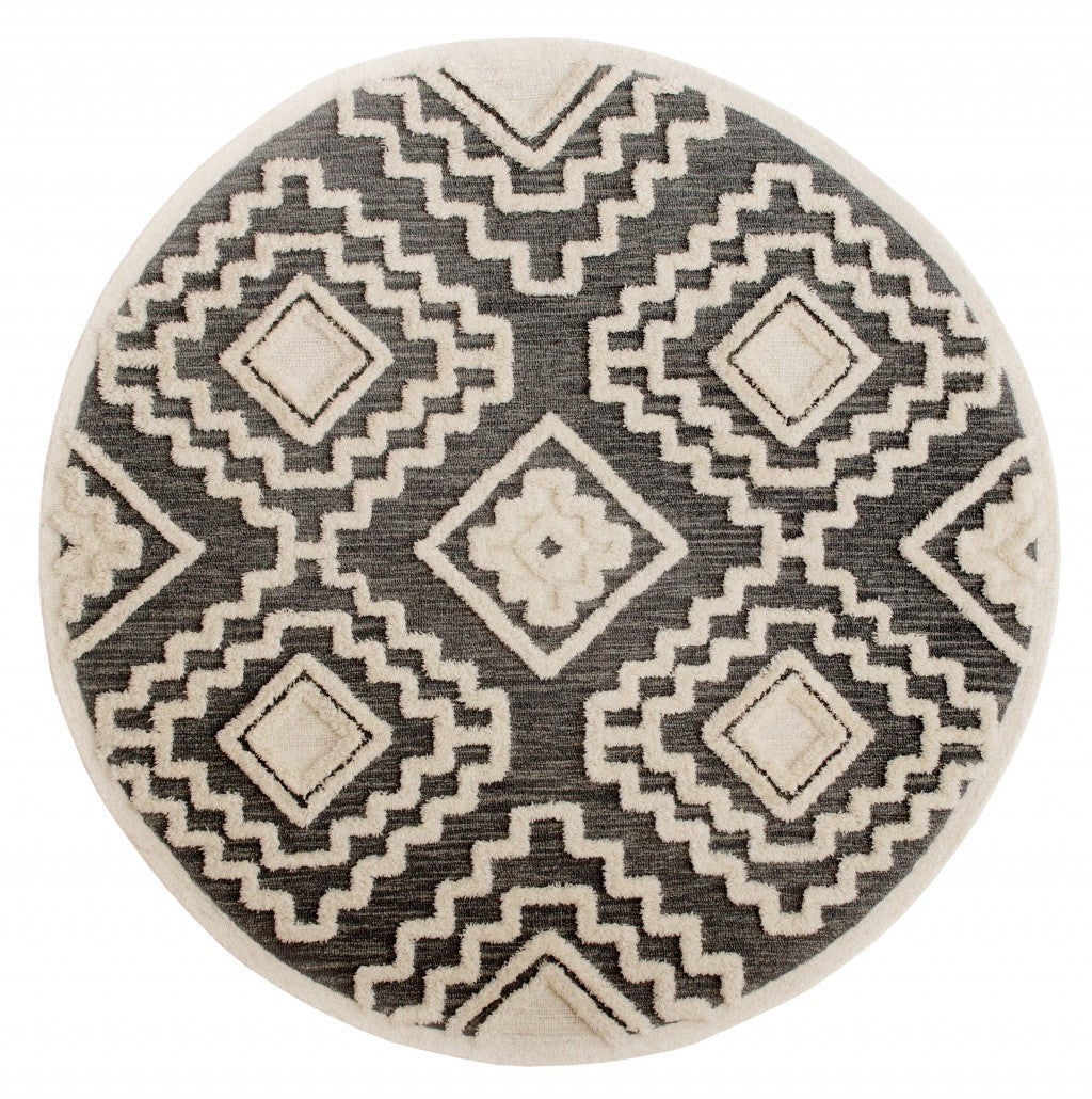 Exquisite Hand - Tufted Round Gray and Cream Geometric Wool Area Rug with a Timeless Design for Home Decor