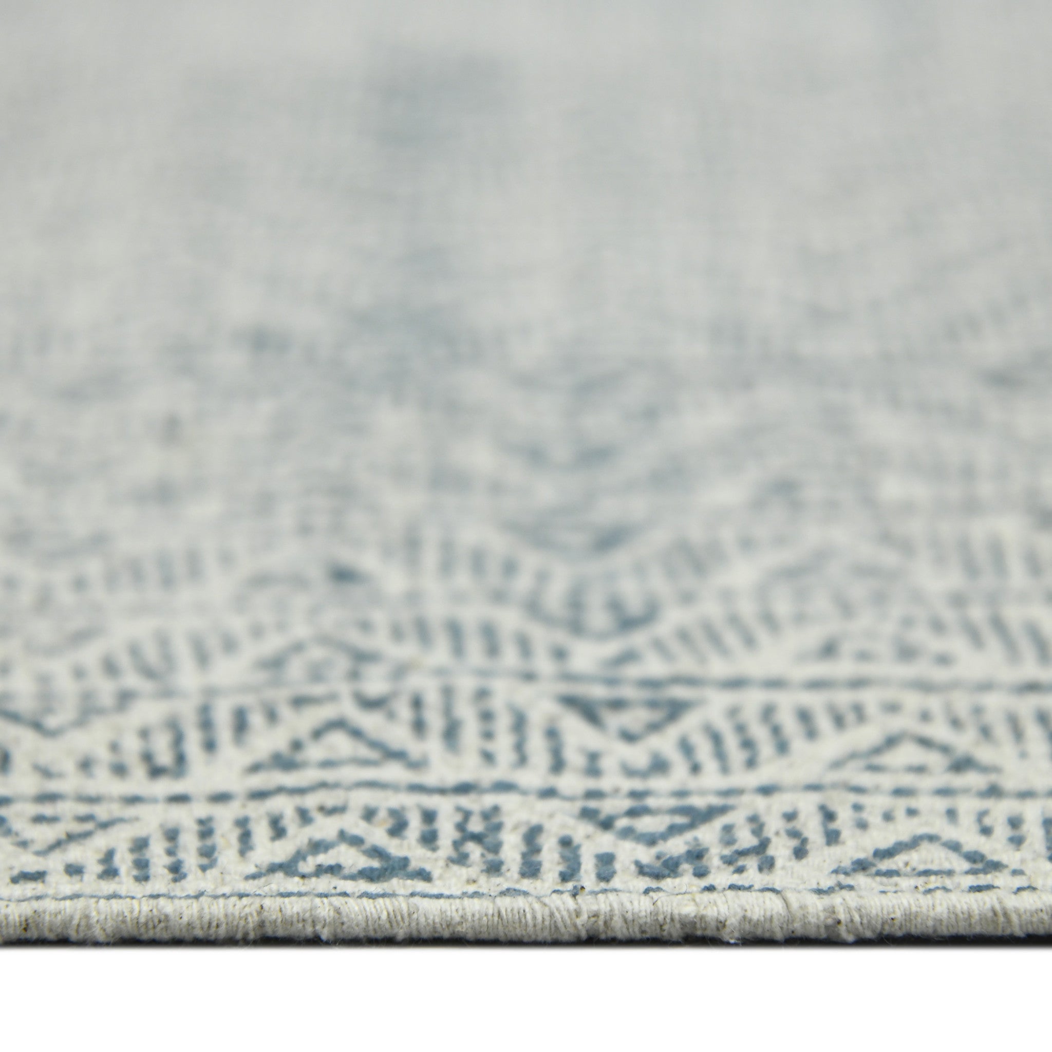 Exquisite Handmade Blue Geometric Pattern Area Rug with Decorative Fringe for Elevating Your Living Space in Style