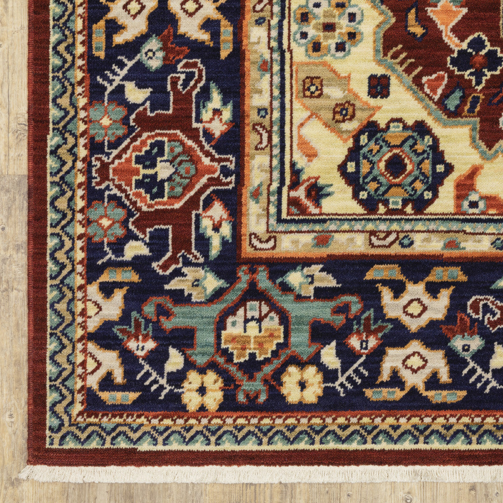 Stylish Stain-Resistant Oriental Area Rug with Fringe in Red, Blue, Orange, and Beige for Home Decor