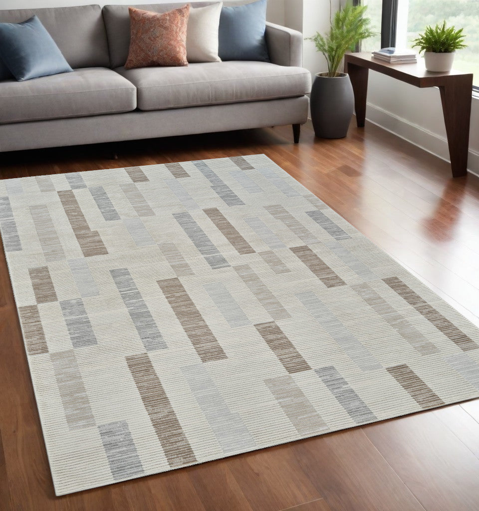 5' x 8' Stain-Resistant Beige & Brown Abstract Distressed Cozy Area Rug