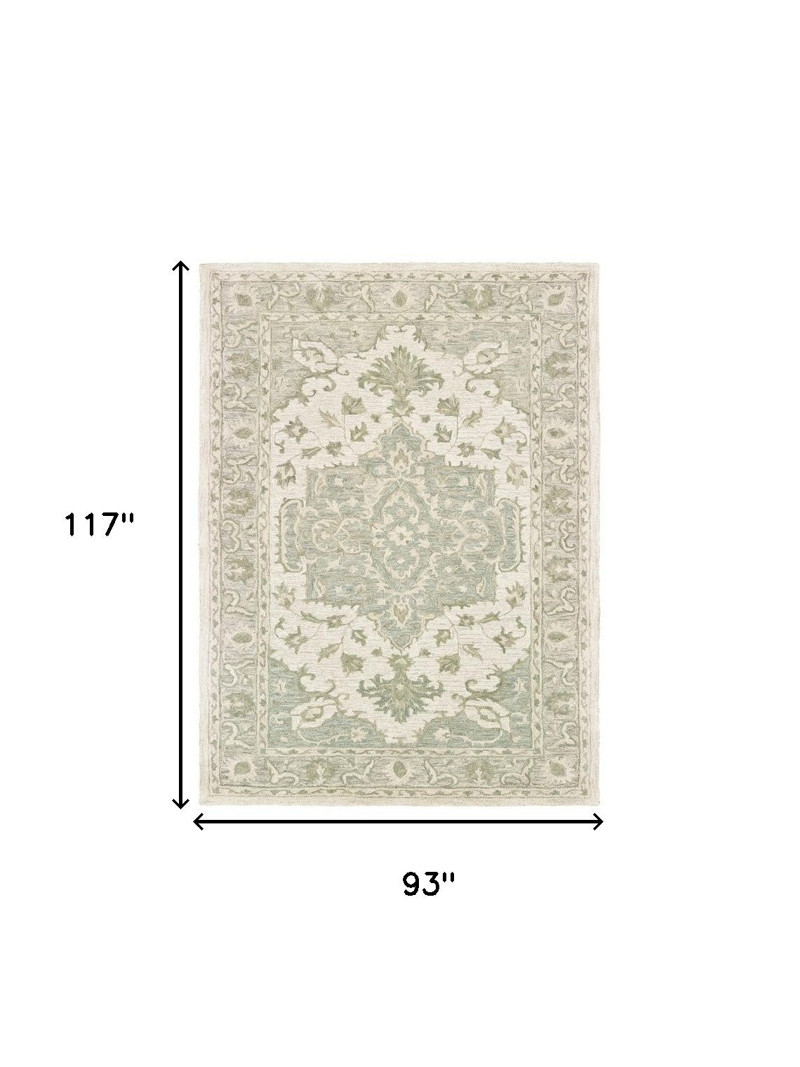 Exquisite Green and Cream Medallion Wool-Cotton Blend Area Rug - A Symbol of Timeless Luxury with Soft and Plush Texture for Elegant Interior Decorations