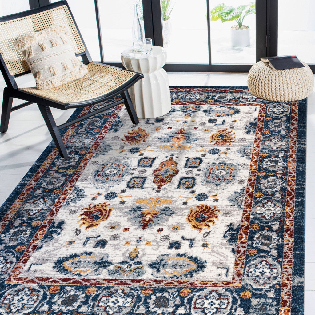 Ivory, Brown, and Orange Stain-Resistant Floral Power Loom Runner Rug