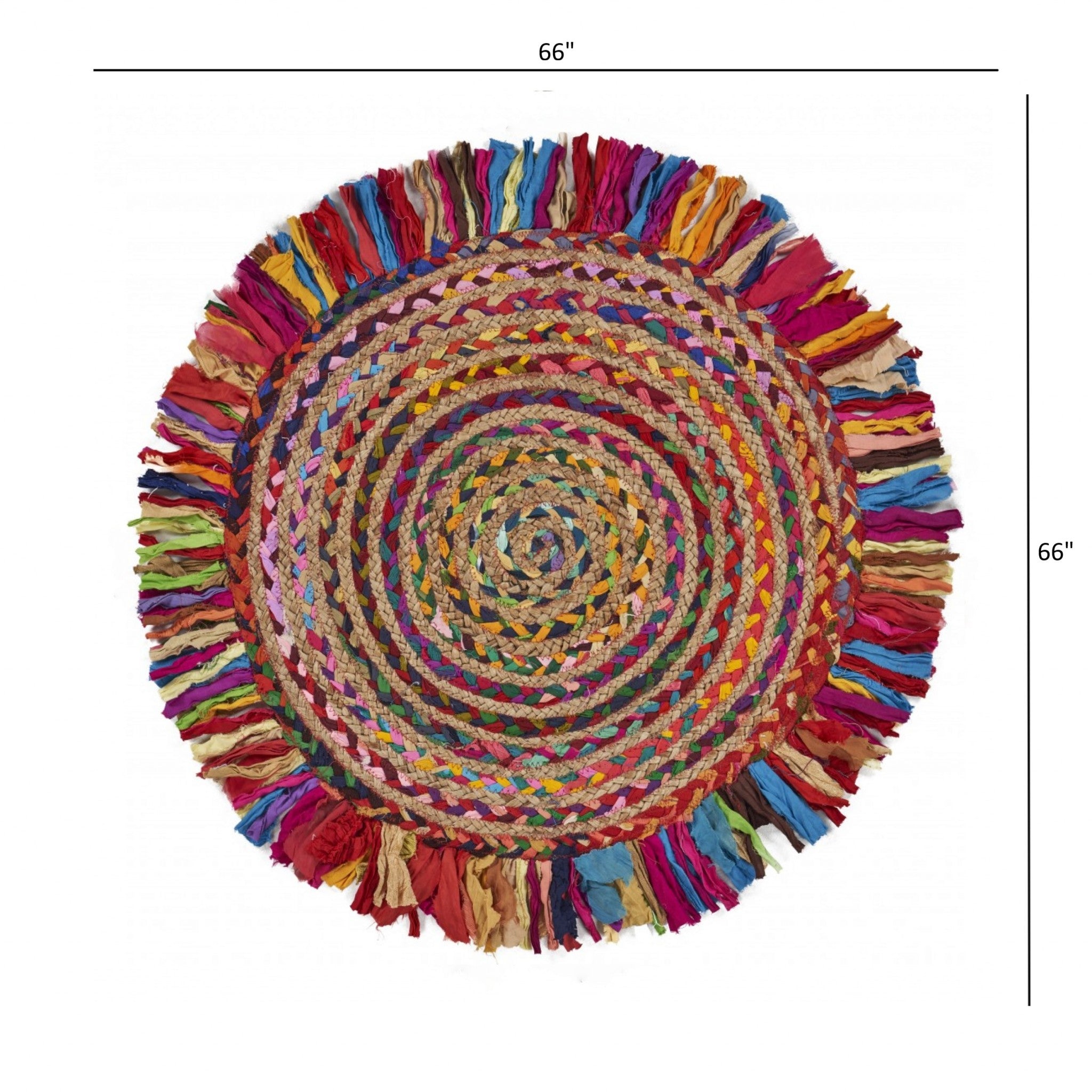 Exquisite Handmade Colorful Round Rug with Fringed Edges and Chindi Cotton Braids