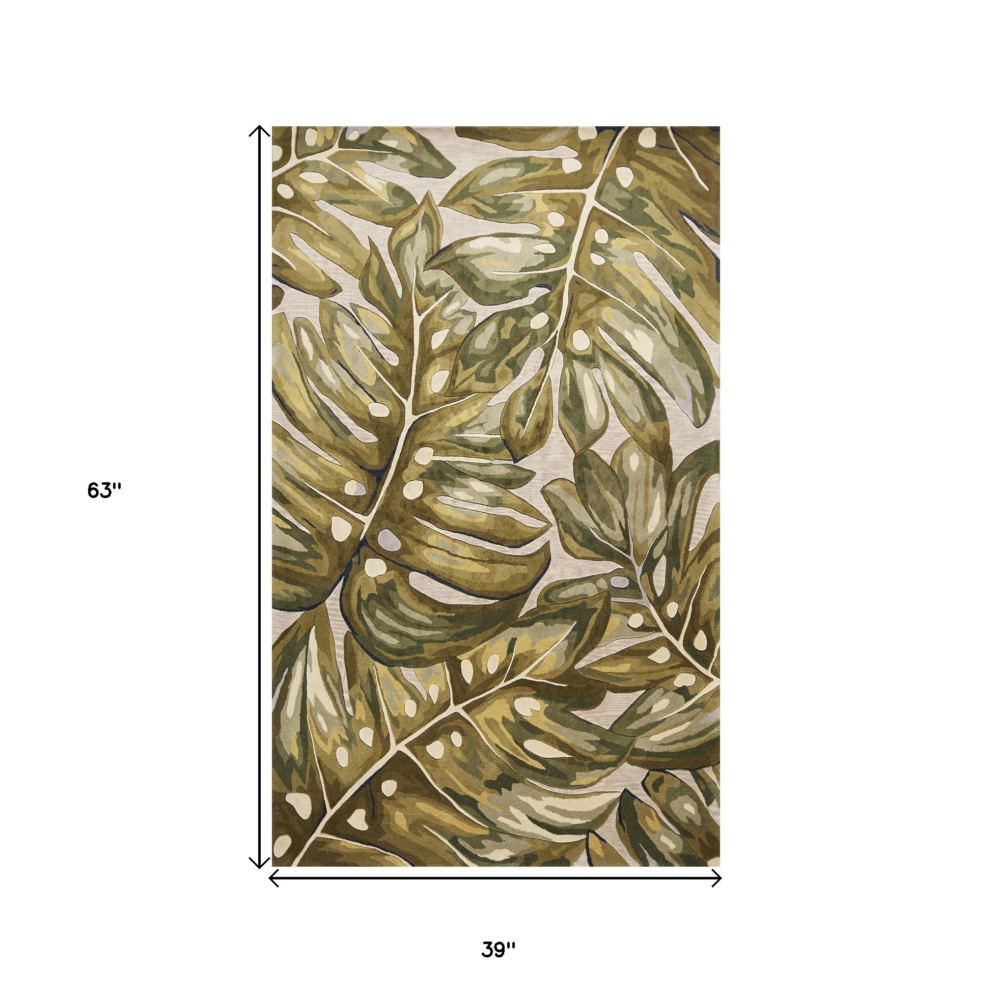 Exquisite Hand - Tufted Wool Tropical Botanical Area Rug in Refreshing Green and Elegant Ivory for a Comfortably Cozy Home Decor Style
