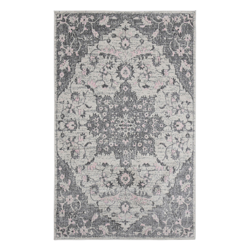 Stylish and Stain-Resistant Gray Medallion Power Loom Round Area Rug for Elegant Home Decor