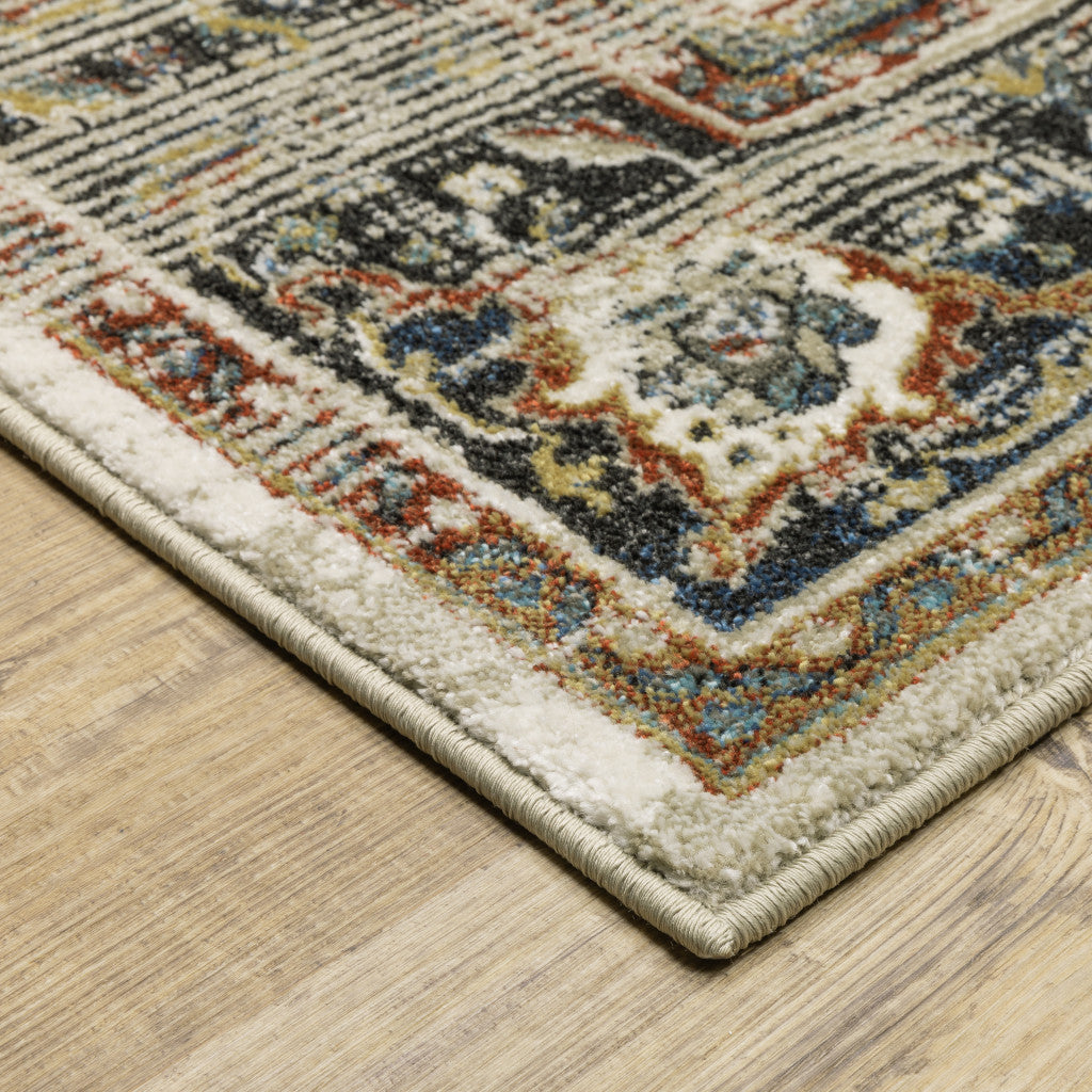 Beige, Blue, Green, Rust & Grey Stain-Resistant Oriental Runner Rug for Homes