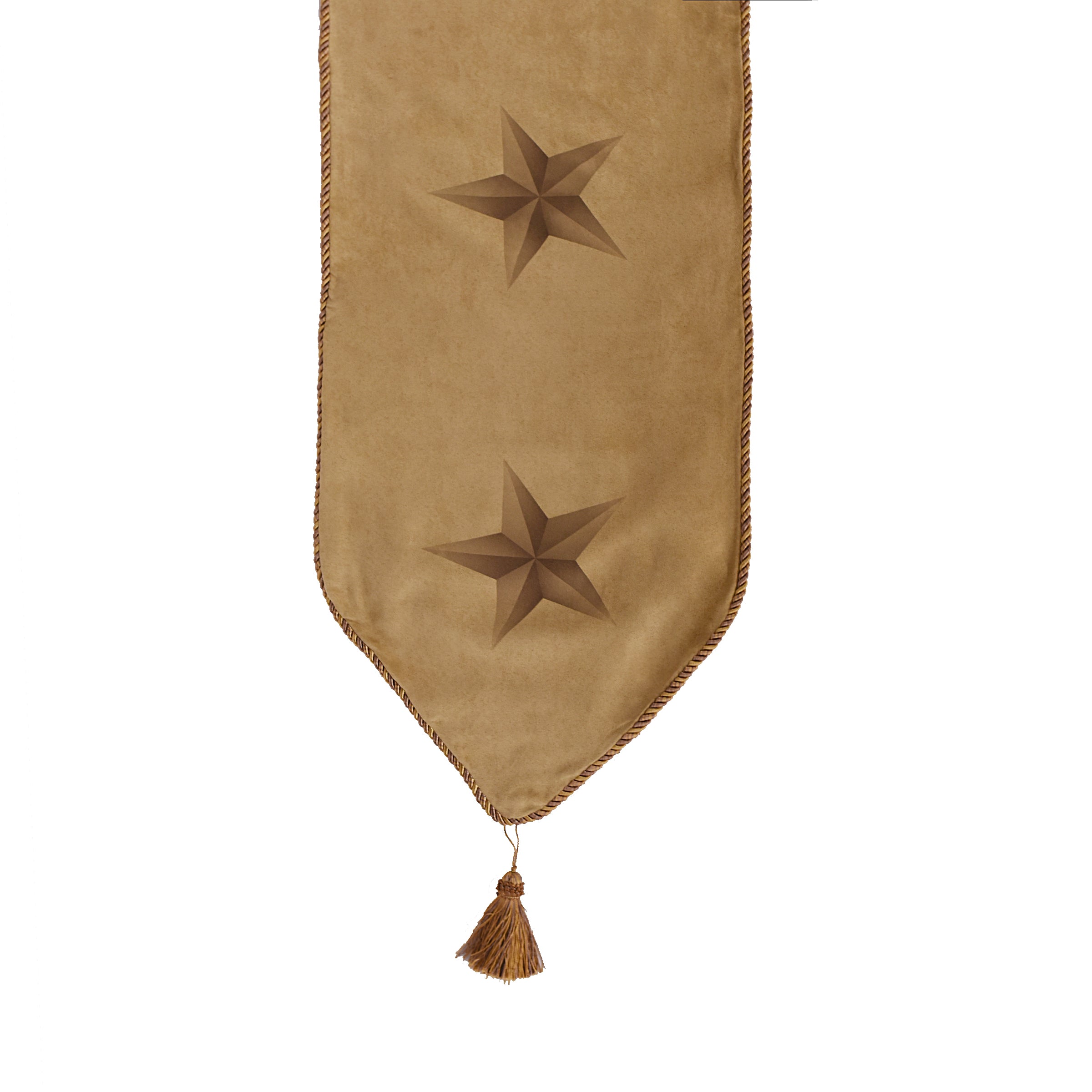 Exquisite Luxury Star Table Runner Crafted from Premium Rustic Faux Suede Featuring Western Star Design, Elegant Tassels, and Decorative Piping