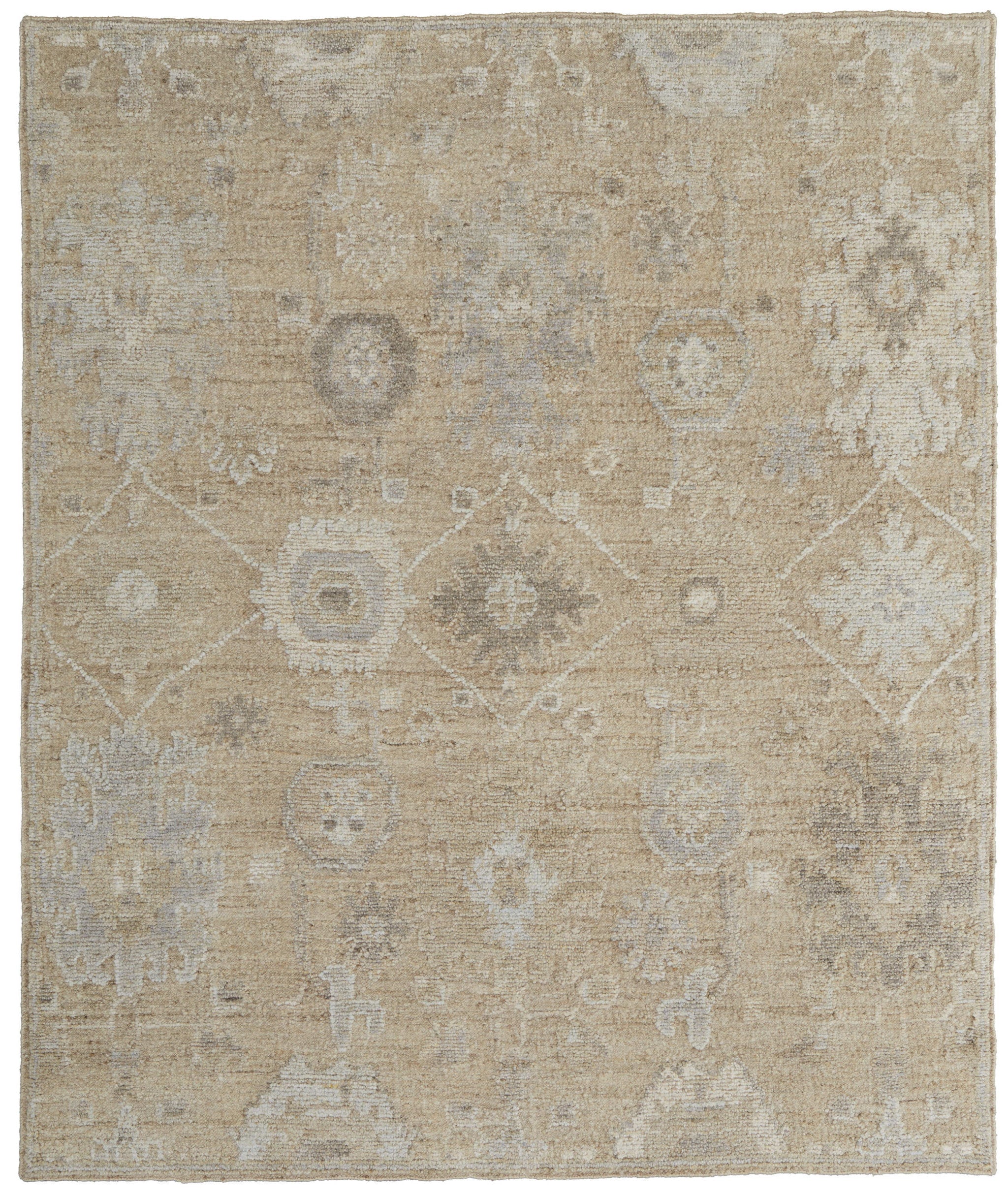 Stylish Tan and Ivory Hand-Knotted Wool Floral Area Rug for Cozy Spaces
