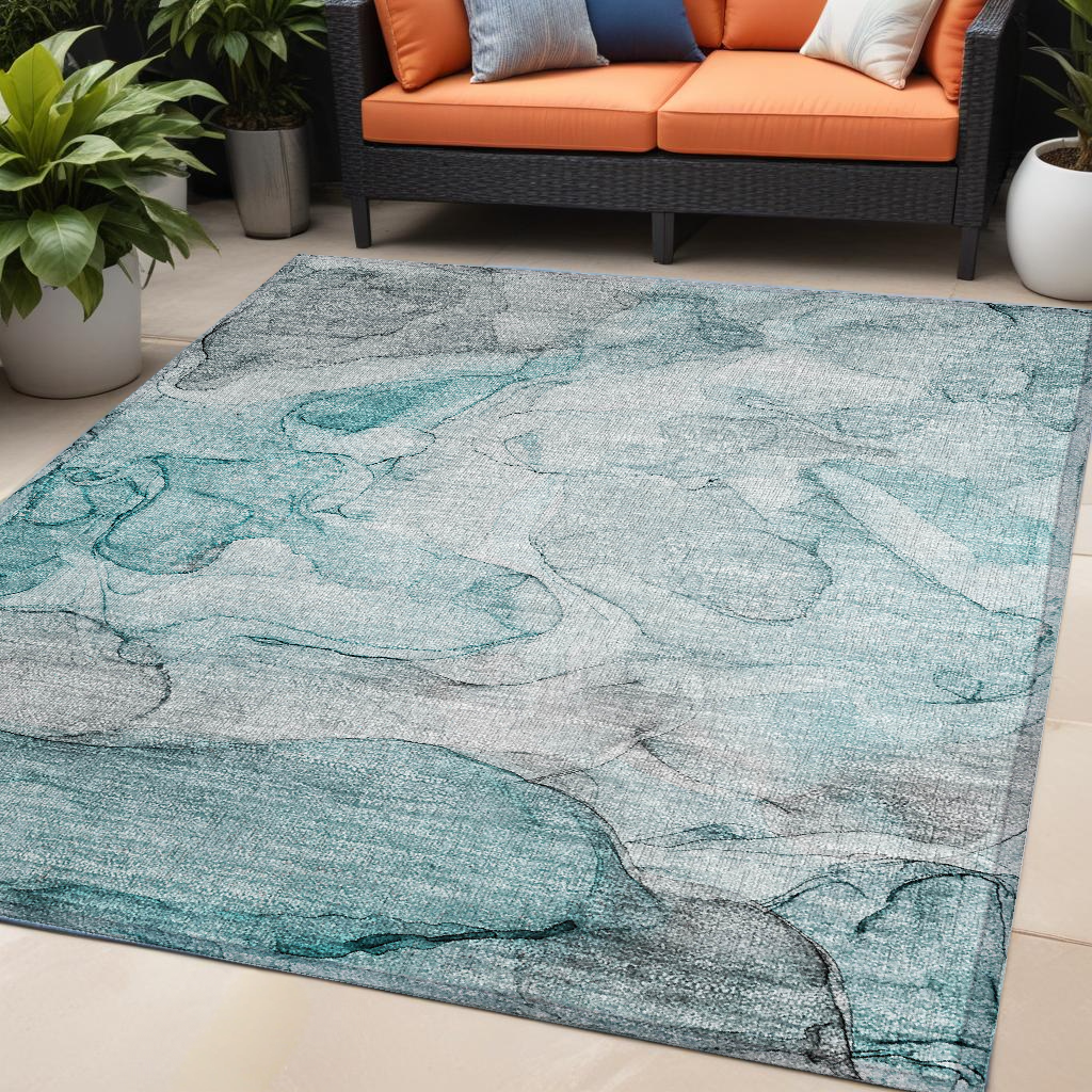 Beige Abstract Washable, Stain-Resistant & Non-Skid Indoor-Outdoor Runner Rug