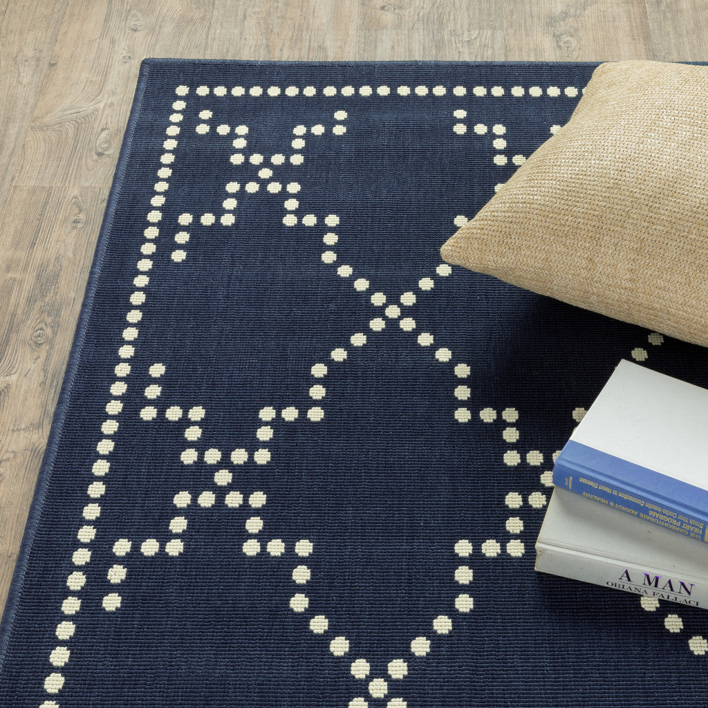 Stylish Geometric Blue and Ivory Stain-Resistant Outdoor Rug for Indoor Spaces