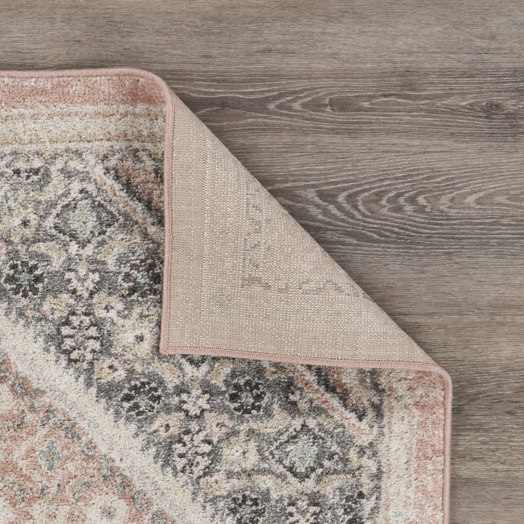 Traditional Gray and Soft Pink Area Rug with Boho - Chic Floral Design Ideal for Elegant and Cozy Living Spaces