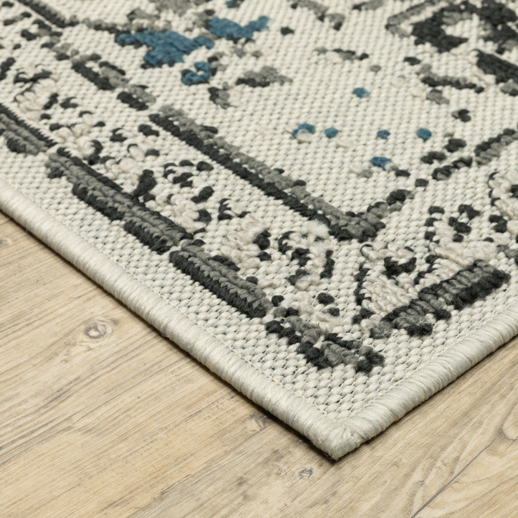 Exquisite Stain-Resistant Blue and Beige Oriental Area Rug for Indoor/Outdoor Home Use