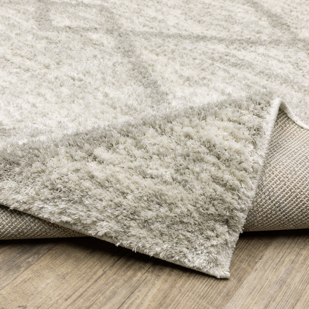 Stylish and Stain-Resistant Ivory and Grey Geometric Shag Area Runner Rug Ideal for Kids and Pet-Friendly Spaces