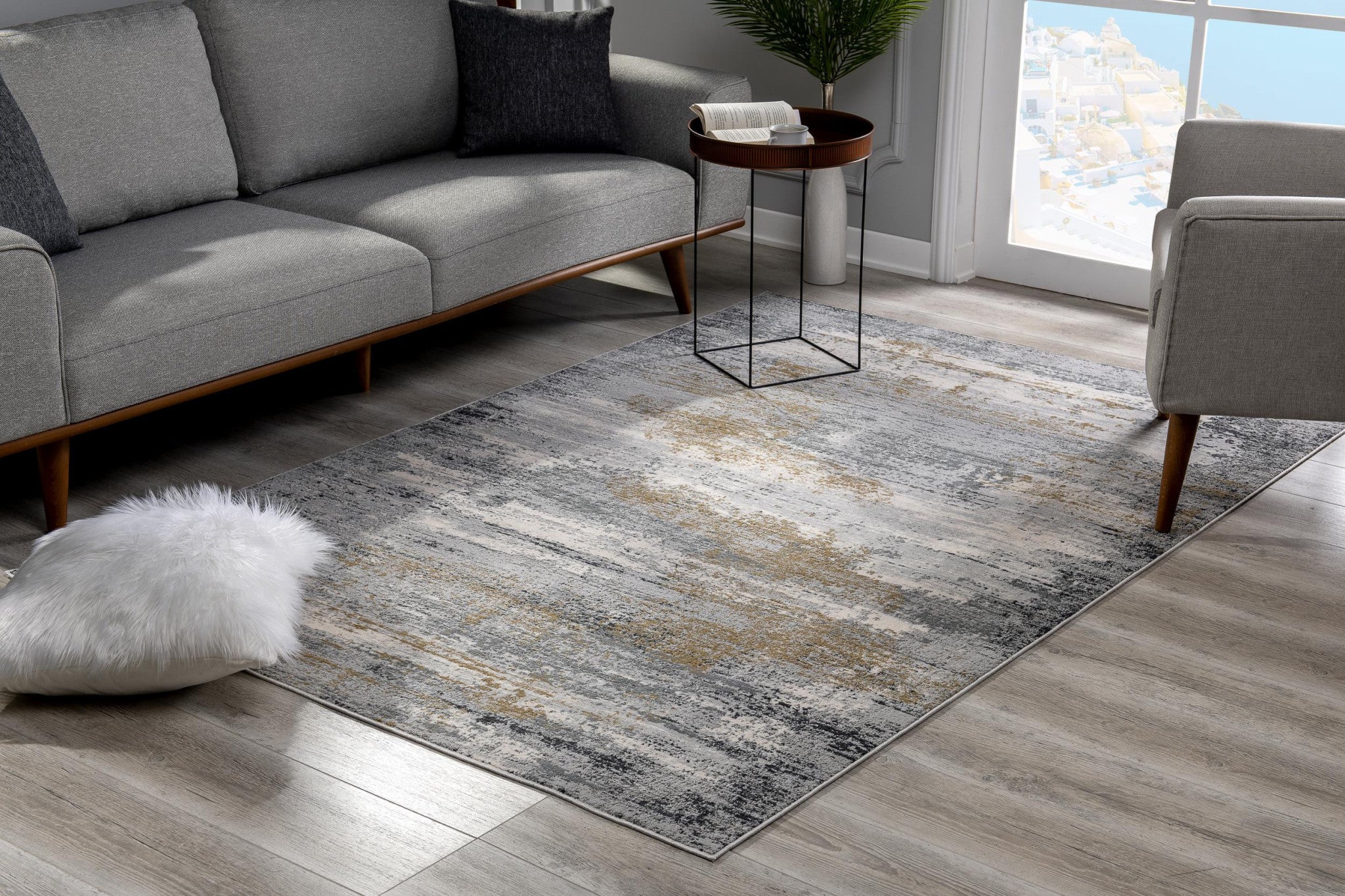 Stylish Gray Distressed Strokes Abstract Runner Rug for Modern Living Areas
