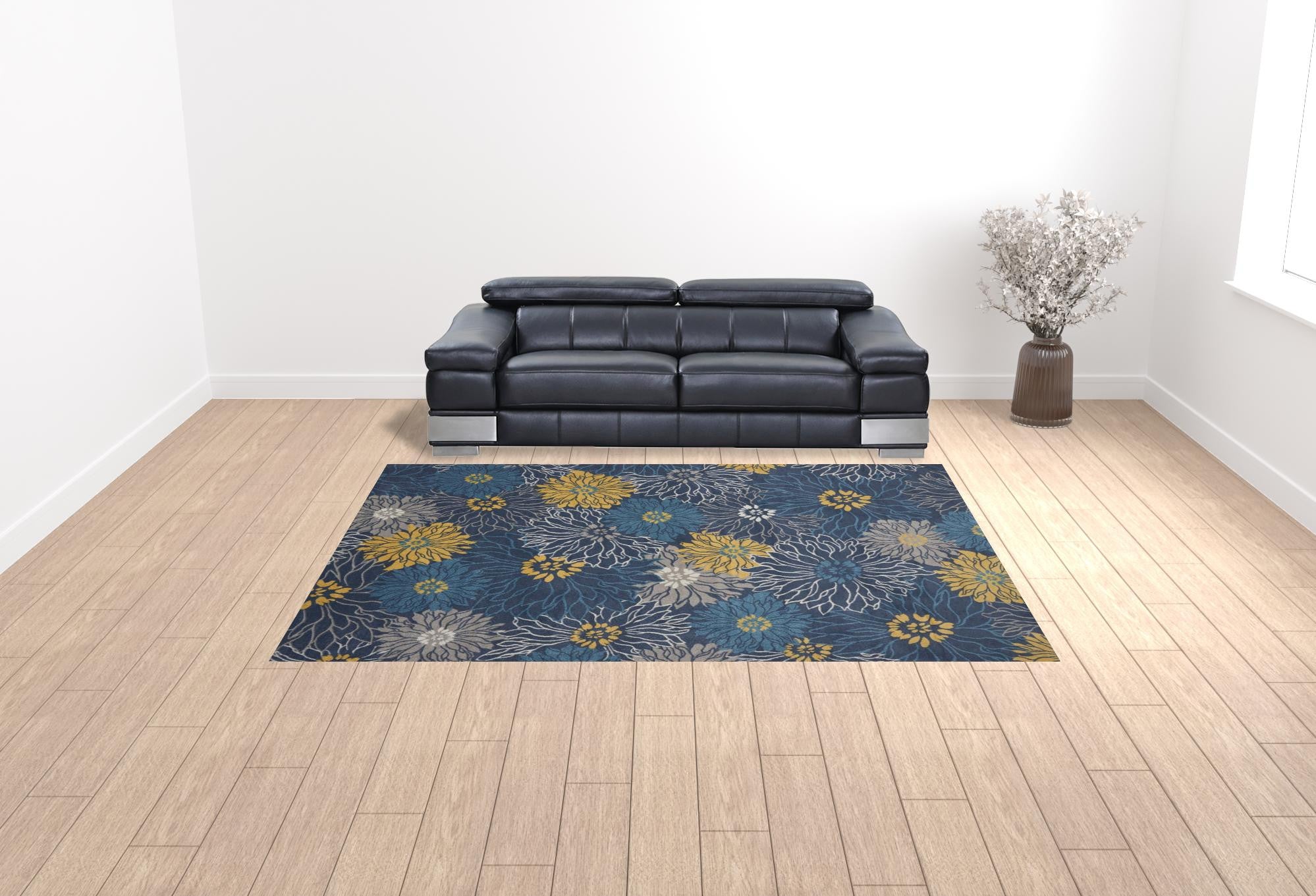 Gorgeous 9' x 12' Navy Blue Floral Power - Loomed Area Rug for Elegant and Cozy Homes