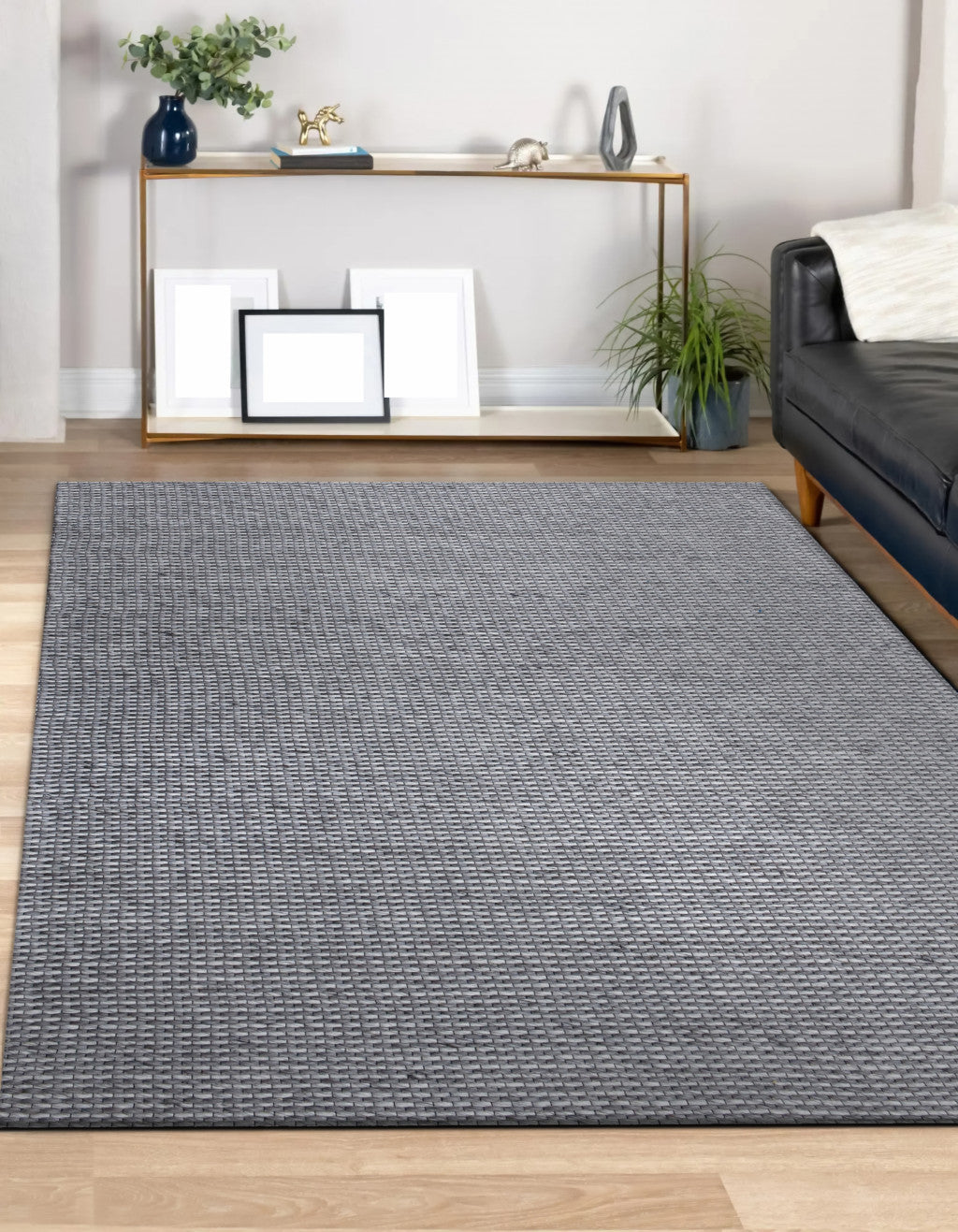 Exquisite Hand-Woven Gray Wool Striped Area Rug - One-of-a-Kind Artisan Creation for Elegant Home Decor