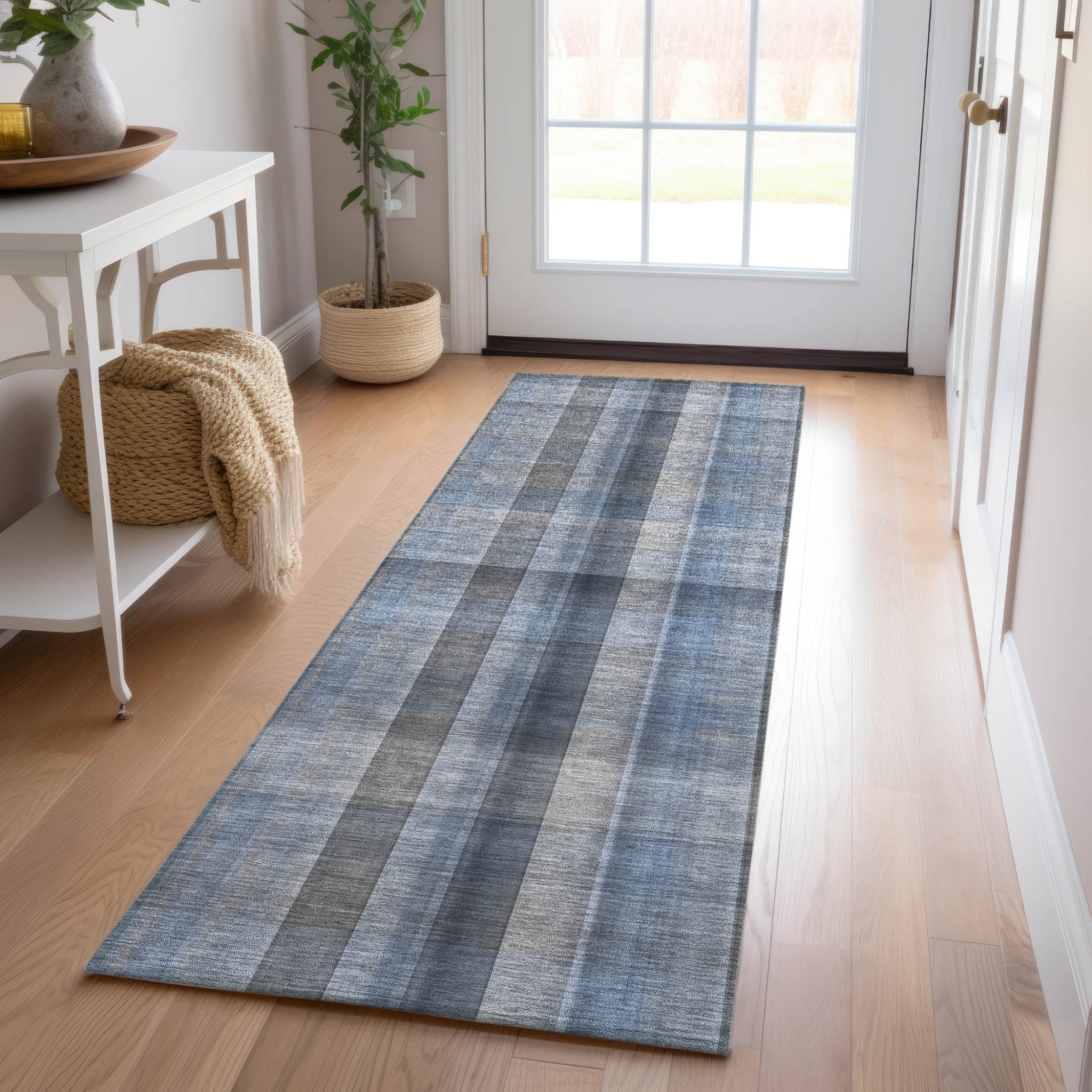 Stain-Resistant, Non-Skid, Washable Purple Round Plaid Rug for Indoors & Outdoors, Ideal for Kids & Pets