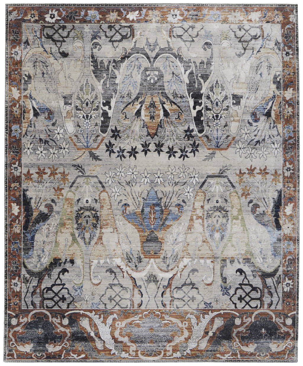Stylish Power Loomed Ikat Area Rug in Gray, Black, and Red - Stain Resistant, Perfect for Any Room Decoration