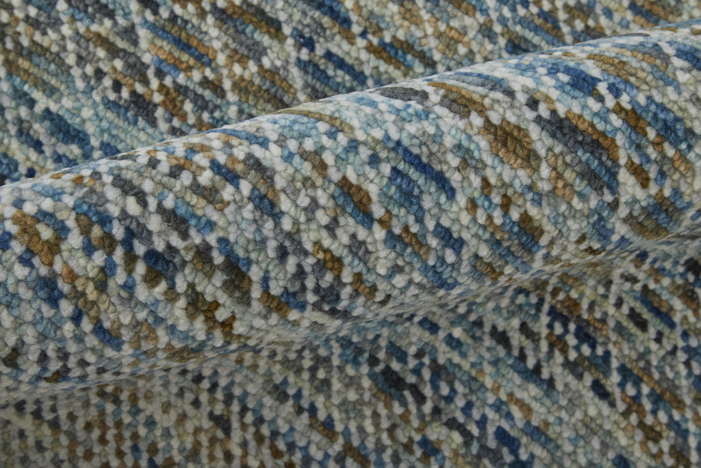 Stylish Hand-Knotted Ivory, Gray & Blue Area Rug with Fringe, Stain-Resistant