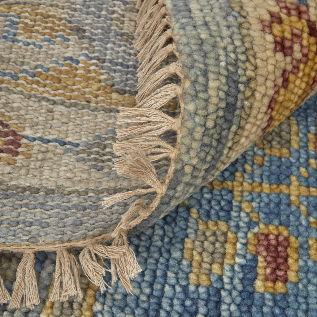 Stylish Stain-Resistant Hand-Knotted Wool Area Rug with Geometric Design and Fringe