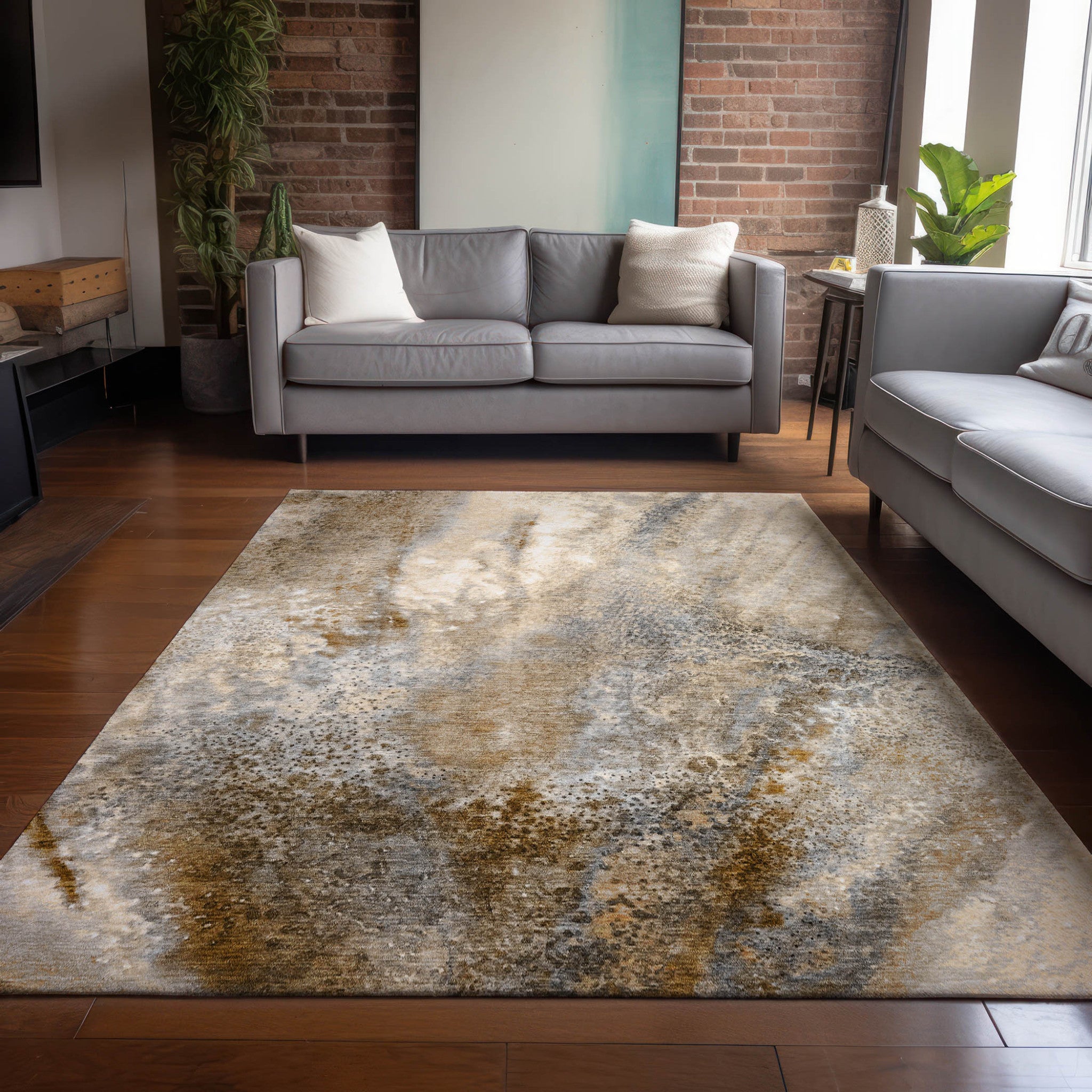 Stain-Resistant, Non-Skid Washable Outdoor Runner Rug with Stylish Abstract Design for Homes