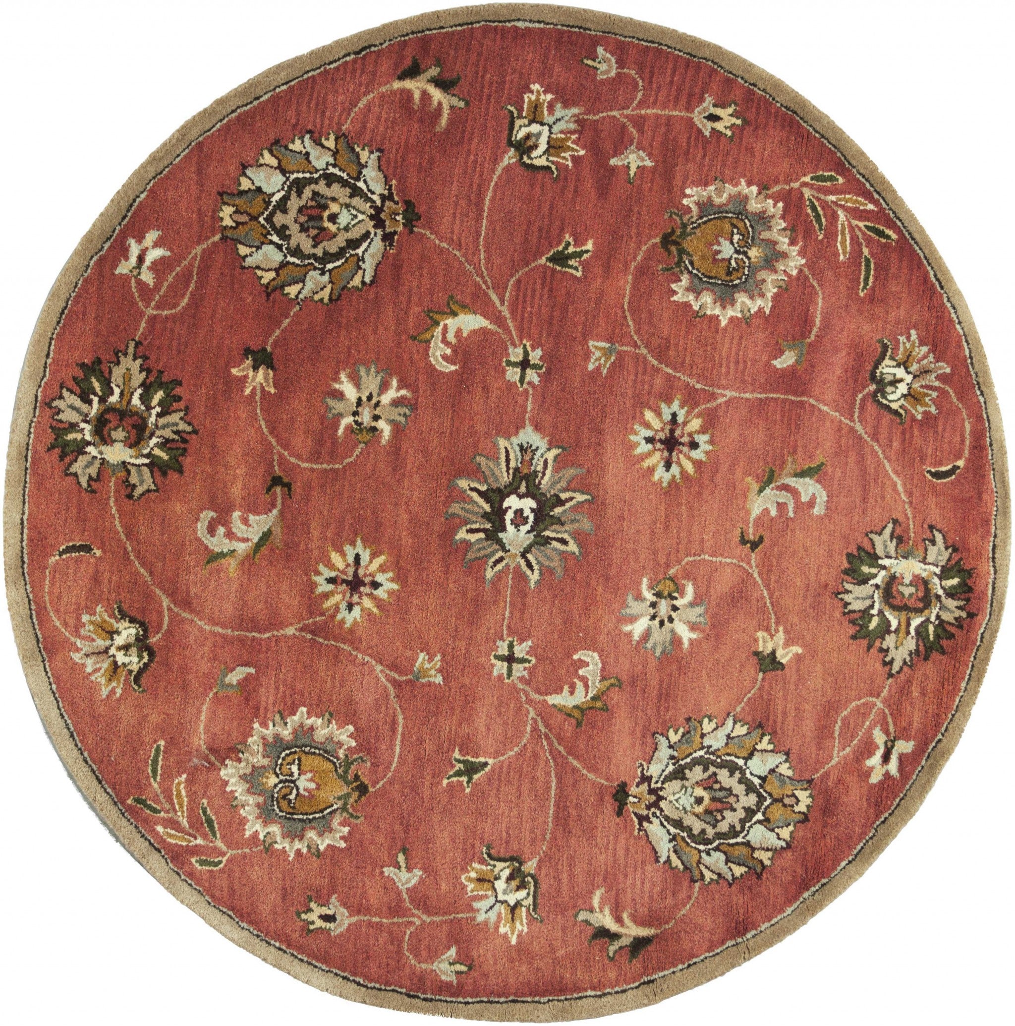 Exquisite Hand-Tufted Wool Floral Medallion Area Rug in Sienna Gold and Green for Elegant Living Spaces