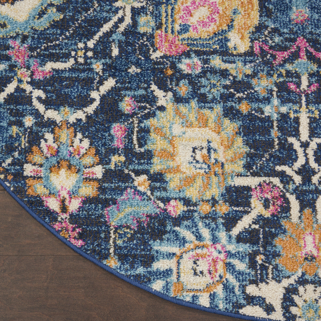 Stylish Navy Blue Floral Power Loom Area Rug for Comfortable Living Spaces