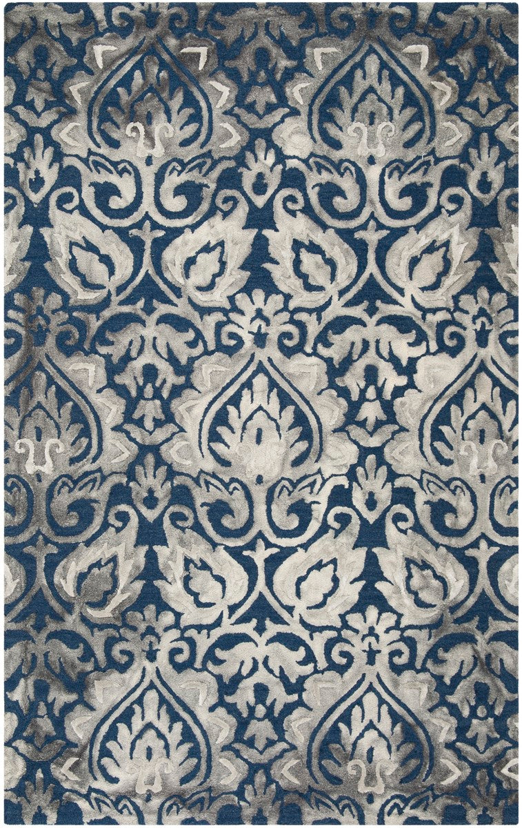Elegant Hand-Tufted Wool Dip Dye Rug with Blue Floral Patterns for Modern Homes
