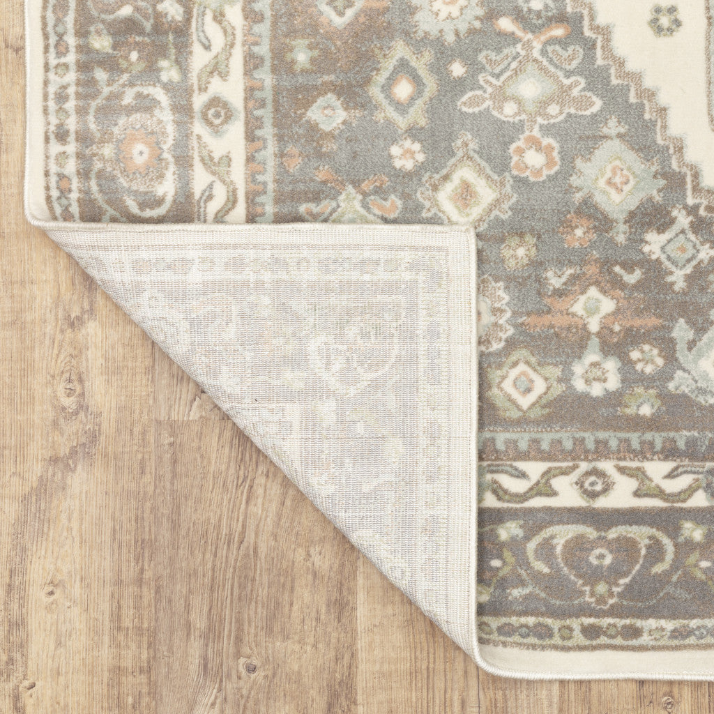 High - Quality Stain - Resistant Oriental Style Area Runner Rug in Elegant Shades of Grey, Salmon Pink, and Brown for Every Room