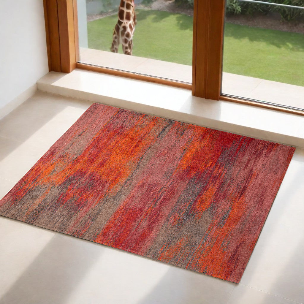 Stylish 3' x 5' Red and Gray Abstract Non-Slip Area Rug for Space Decor