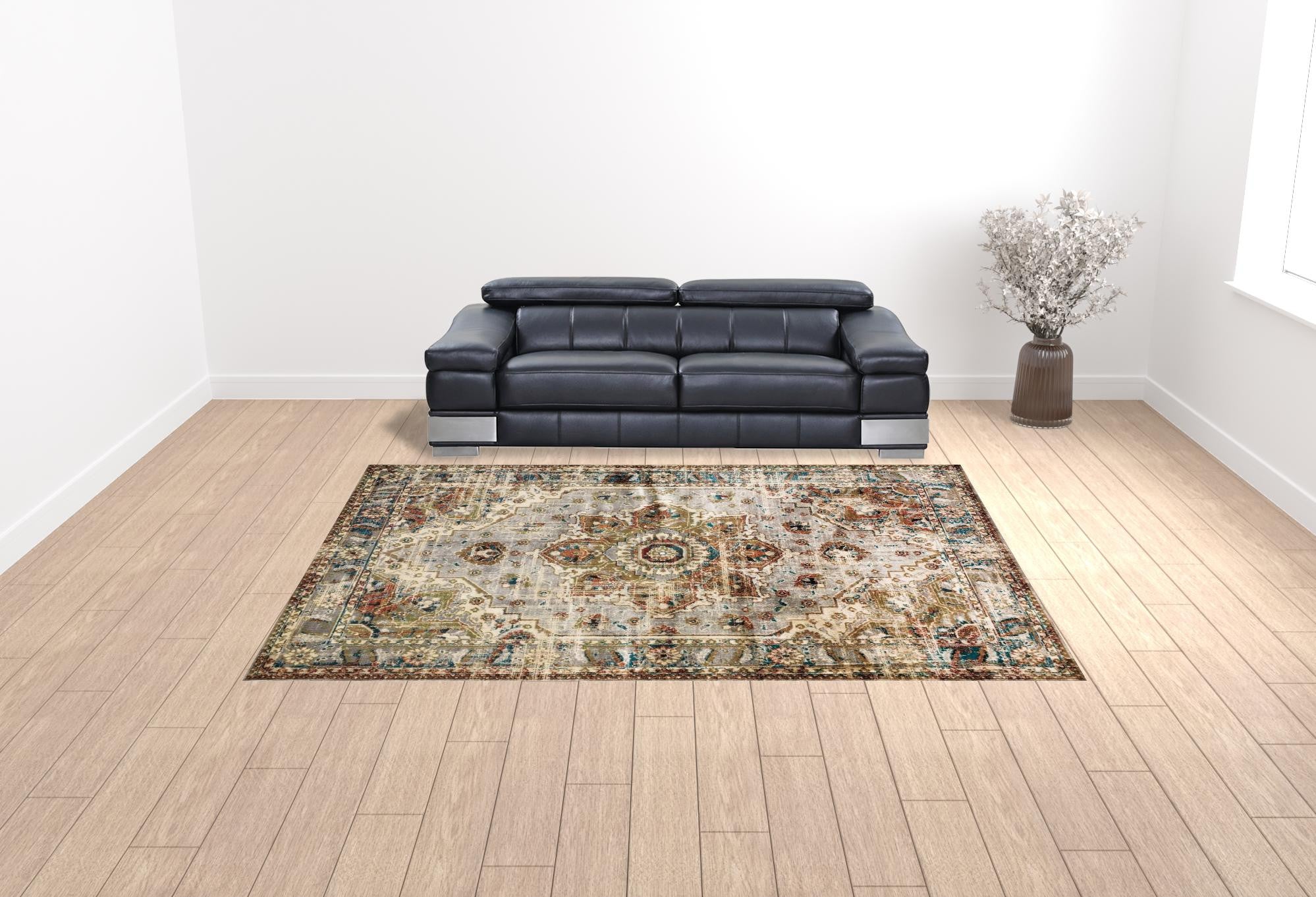 Exquisite Gray and Rust Distressed Medallion Area Rug for Vintage - Inspired Traditional Living Spaces