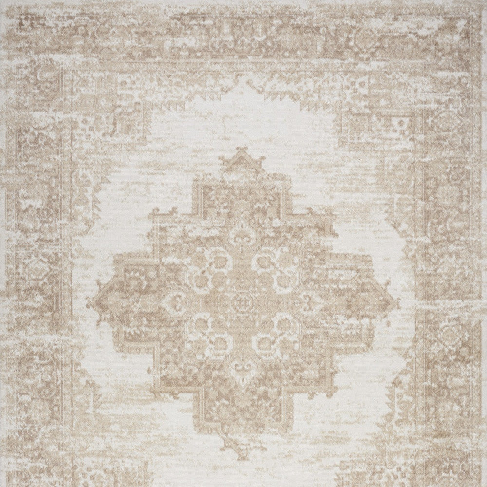 Exquisite 5-Foot by 7-Foot Beige and Ivory Medallion Power Loomed Distressed Area Rug for Comfort and Style