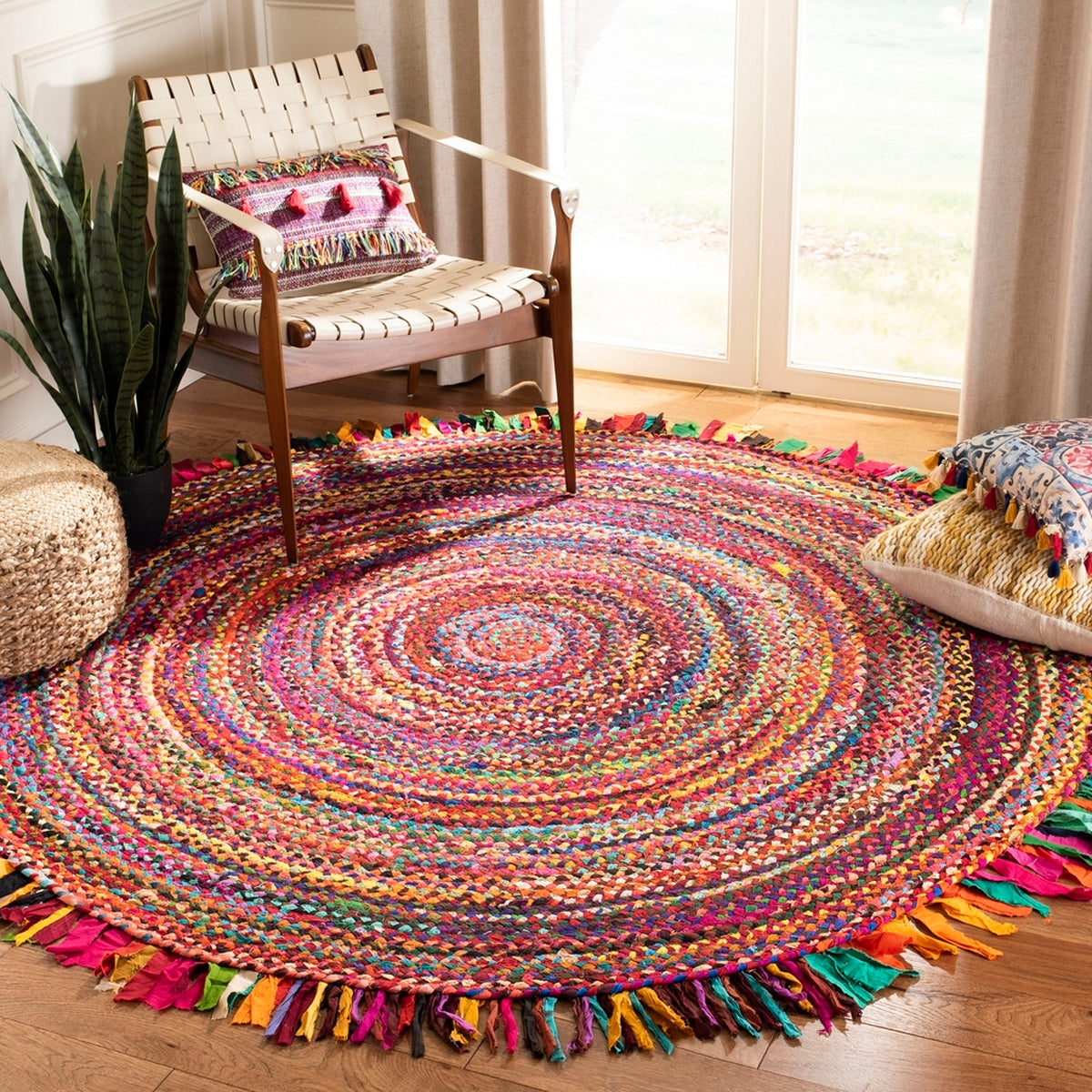 Exquisite Braided Hand - Woven Cotton Contemporary Area Rug from India for Chic and Stylish Homes