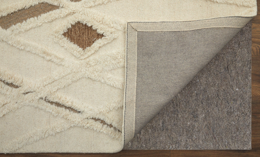 10x14 ft Hand-Tufted Wool Area Rug with Geometric Design in Ivory, Taupe and Brown for Stylish Homes
