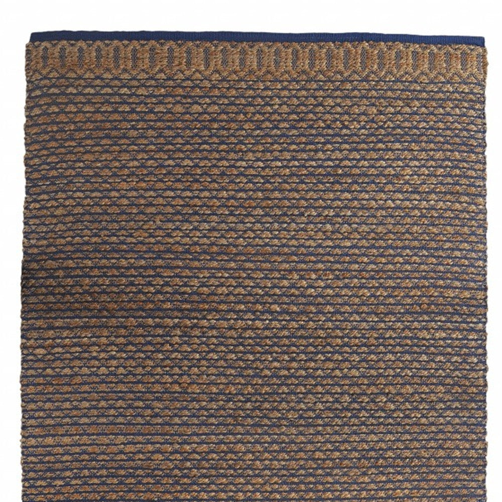 Durable and Water-Resistant Bohemian Style Tan and Navy Blue Detailed Lattice Indoor Area Rug Suitable for All Spaces