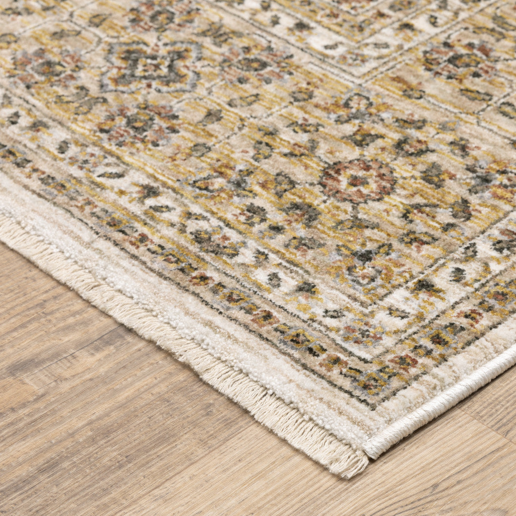 Stylish Stain-Resistant Gold and Ivory Oriental Fringed Runner Rug for Homes