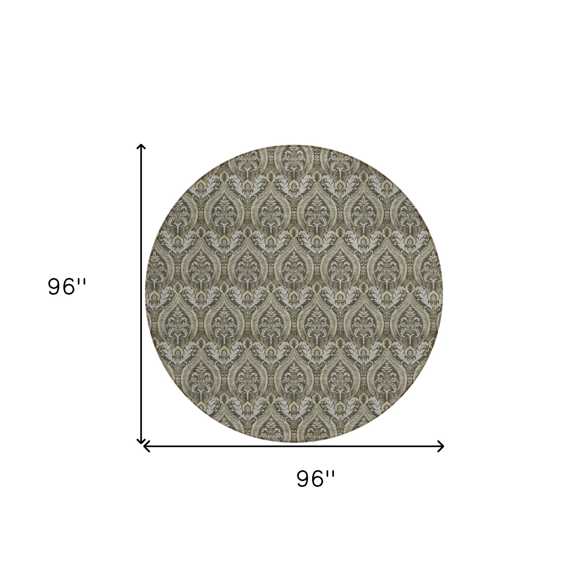 Stylish Washable and Stain - Resistant Non - Skid Damask Design Indoor Outdoor Runner Rug Measuring 27 Inches by 90 Inches