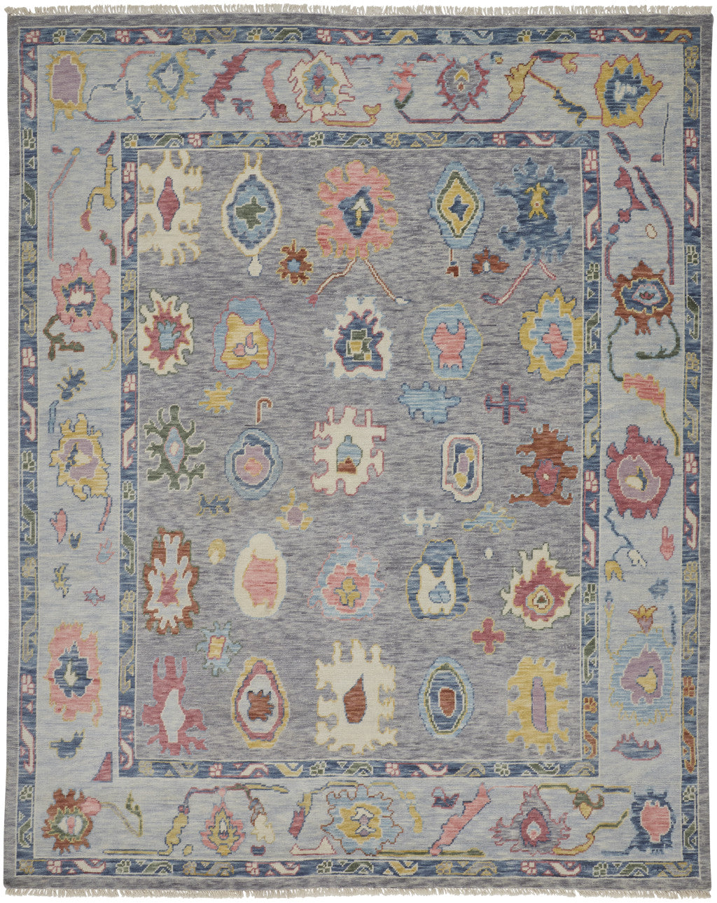 Stylish Hand-Knotted Wool Area Rug with Fringes and Oriental Design for Comfortable and Inviting Living Spaces