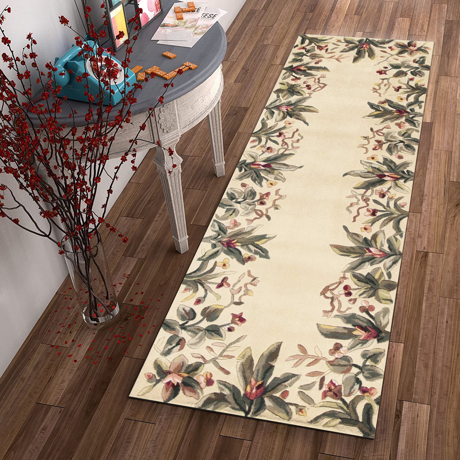 Ivory Wool Floral Hand-Tufted Rectangular Area Rug - Enhance Your Living Space with Graceful Design and Cozy Comfort