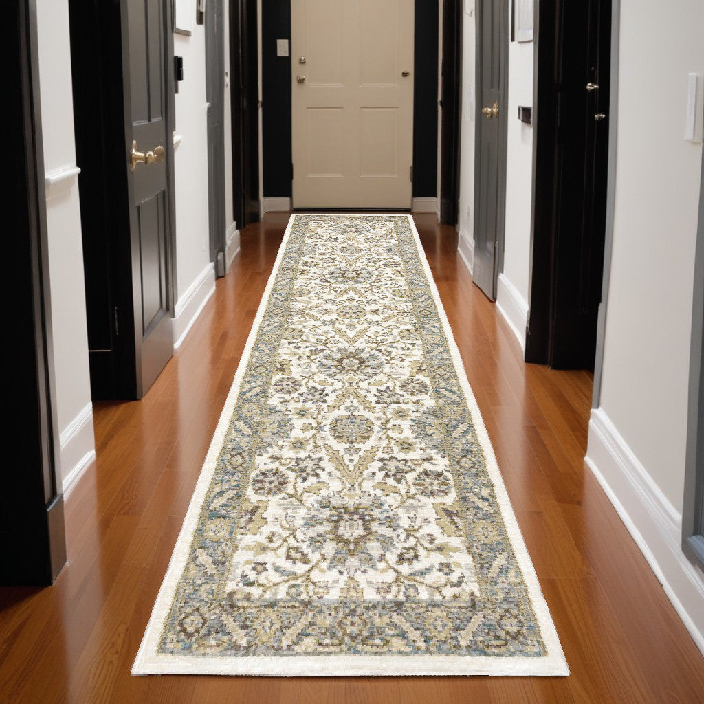 Stain-Resistant Gray and Ivory Oriental Power Loom Area Rug for Sophisticated Spaces